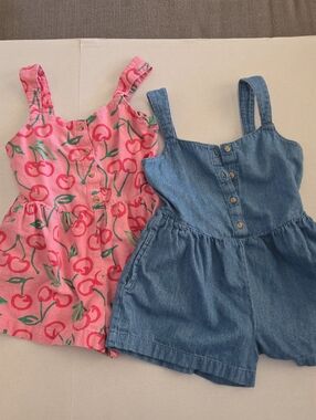 Old Navy Pink Cherry Print Girls Romper Set Of 2